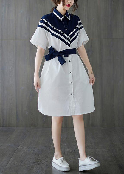 Casual White Patchwork long shirts Summer Cotton Dress - SooLinen