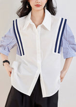 Load image into Gallery viewer, Casual White Peter Pan Collar Striped Patchwork Top Half Sleeve