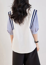 Load image into Gallery viewer, Casual White Peter Pan Collar Striped Patchwork Top Half Sleeve