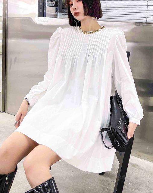 Casual White Puff Sleeve Holiday Summer Cotton Dress - SooLinen