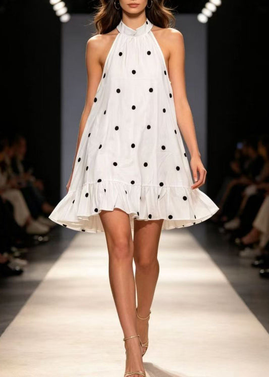 Casual White Ruffled Patchwork Mid Dress Summer
