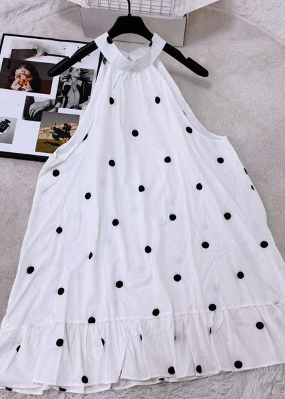 Casual White Ruffled Patchwork Mid Dress Summer