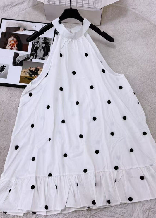 Casual White Ruffled Patchwork Mid Dress Summer