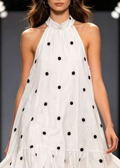 Casual White Ruffled Patchwork Mid Dress Summer