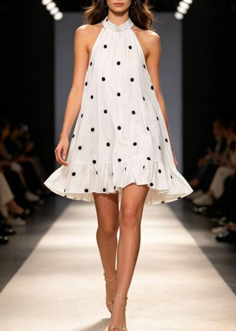 Casual White Ruffled Patchwork Mid Dress Summer