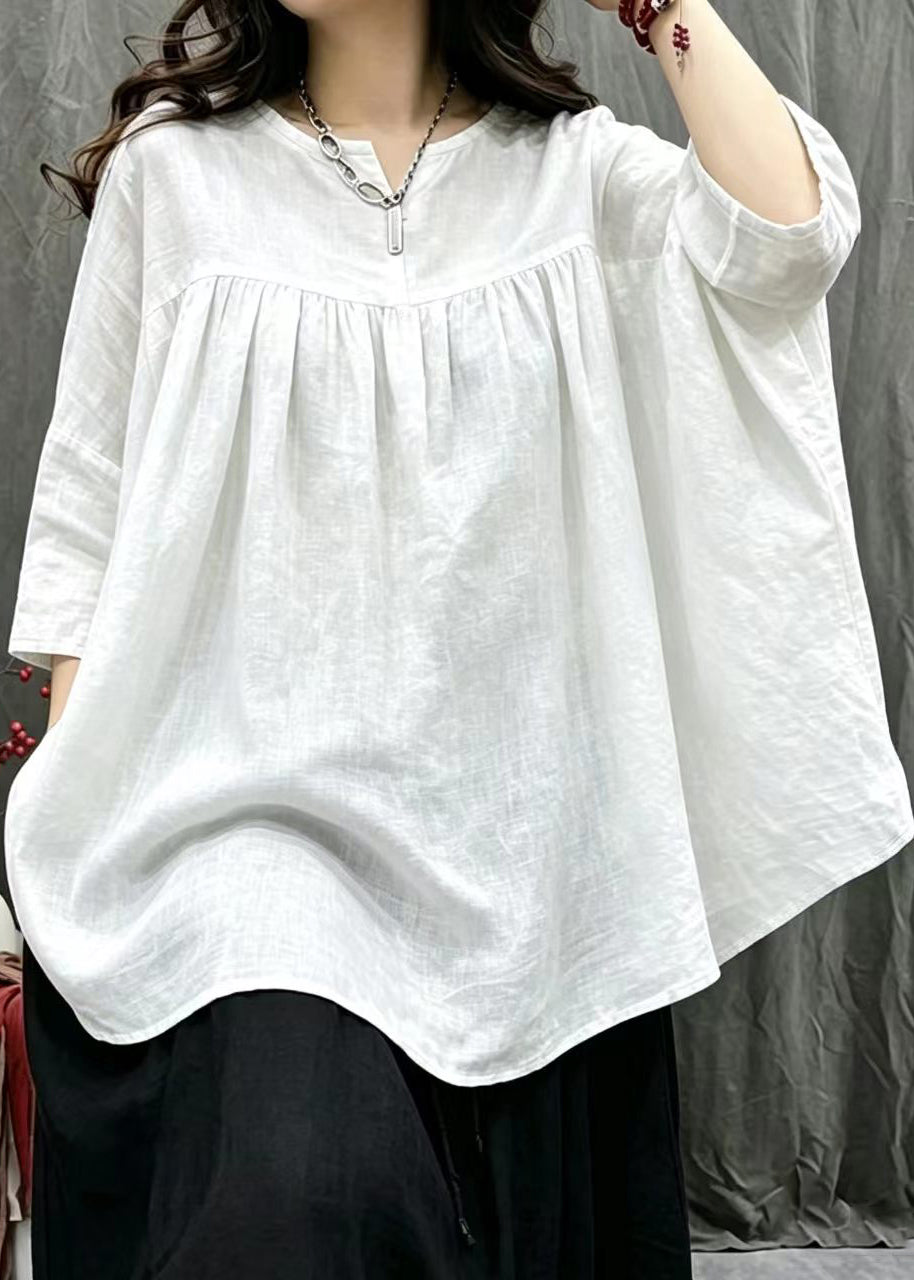 Casual White V Neck Oversized Blouses Bracelet Sleeve