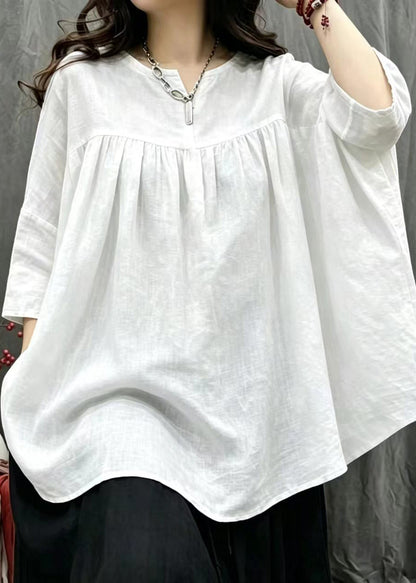 Casual White V Neck Oversized Blouses Bracelet Sleeve