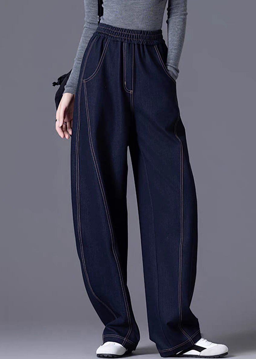 Casual Wine Red Elastic Waist Patchwork Denim Pants Spring