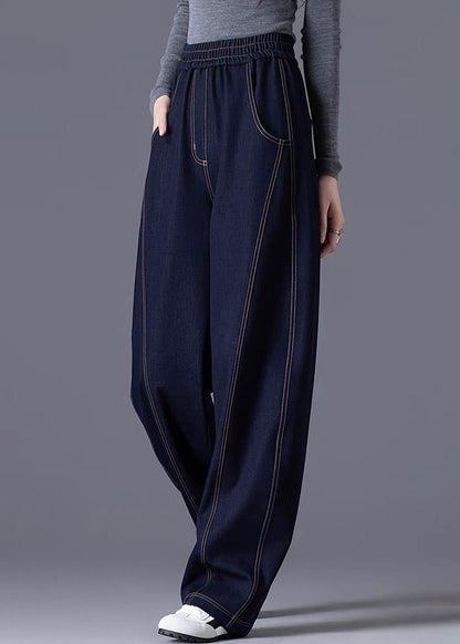 Casual Wine Red Elastic Waist Patchwork Denim Pants Spring