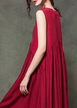 Load image into Gallery viewer, Casual Wine Red O-Neck Wrinkled Long Dresses Sleeveless