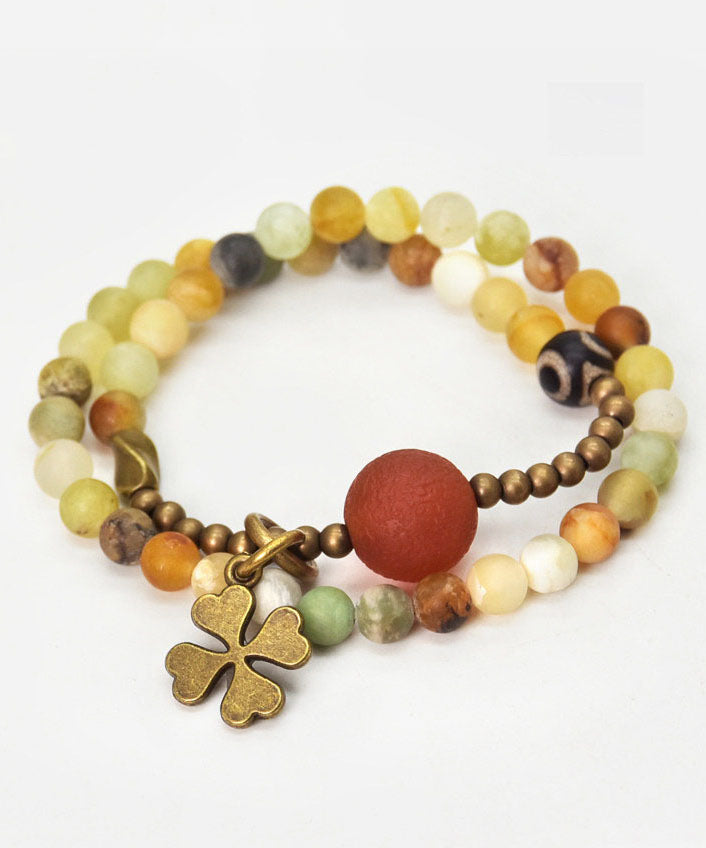 Casual Yellow Copper Agate Beading Unisex Charm Bracelet