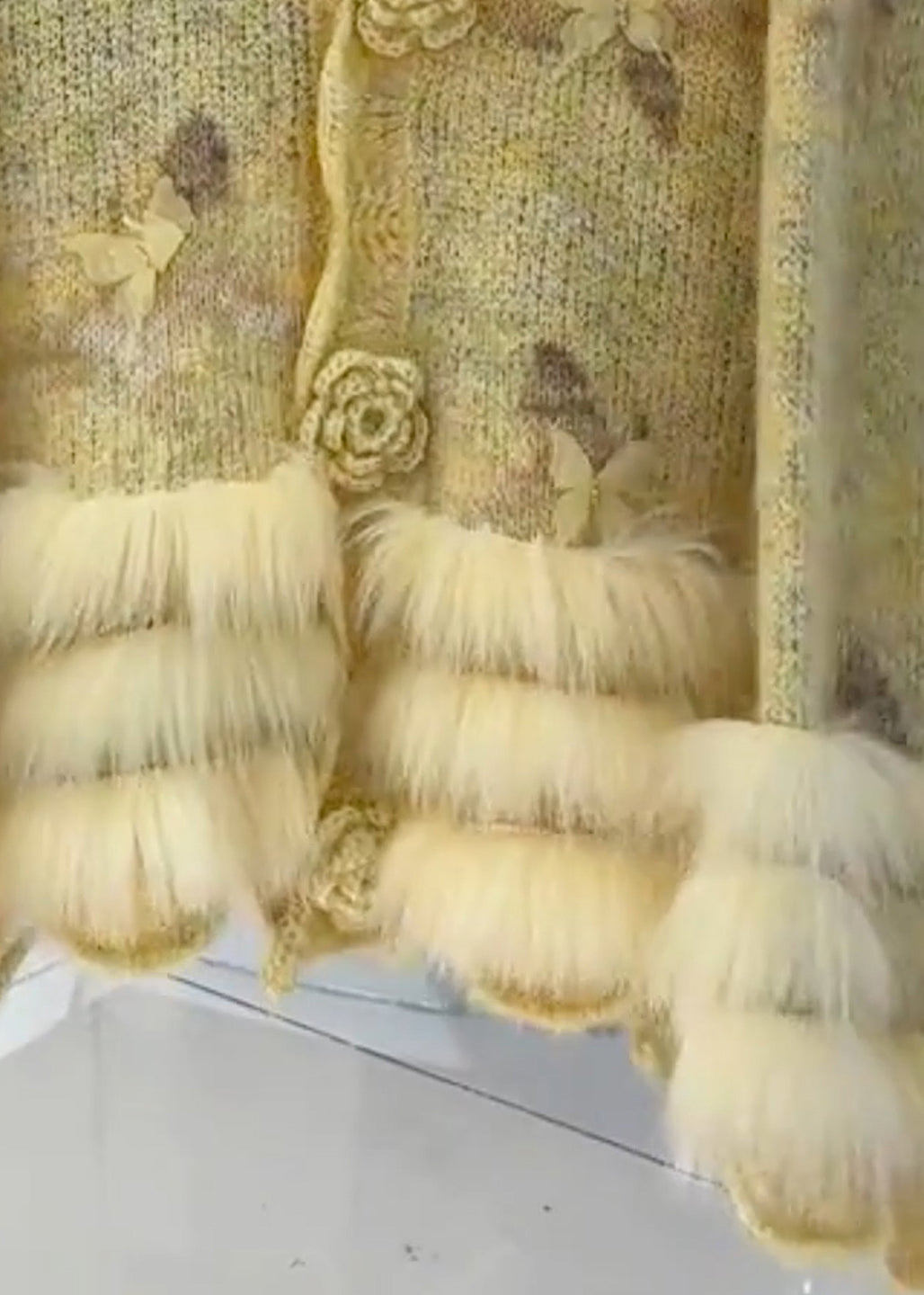 Casual Yellow Floral Fur Cotton Knit Cardigans Spring