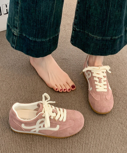 Casual Yellow Lace Up Splicing Suede Flat Feet Shoes