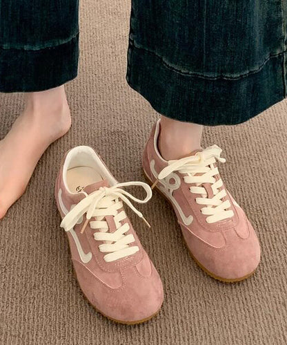 Casual Yellow Lace Up Splicing Suede Flat Feet Shoes
