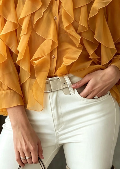 Casual Yellow Ruffled Chiffon Loose Shirts Summer