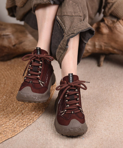 Casual Yellow Splicing Cowhide Leather Platform Sport Shoes Lace Up