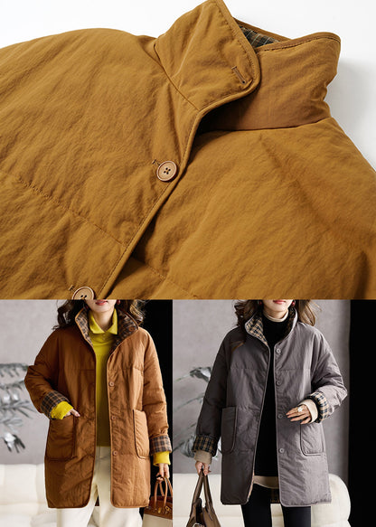 Casual Yellow Stand Collar Wear On Both Sides Fine Cotton Filled Coat Winter