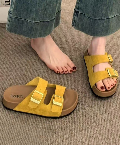 Casual Yellow Suede Splicing Slide Sandals Peep Toe