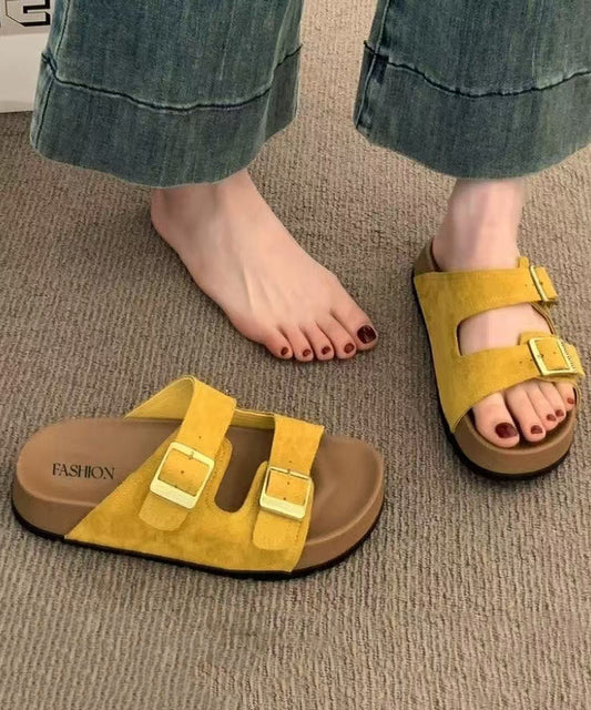 Casual Yellow Suede Splicing Slide Sandals Peep Toe
