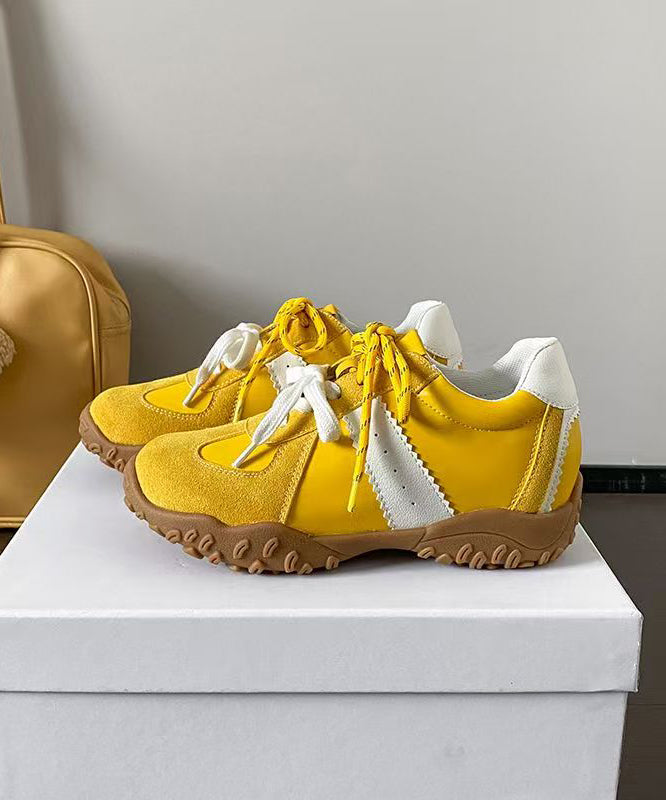 Casual Yellow Suede Wedge Heels Shoes Splicing Lace Up
