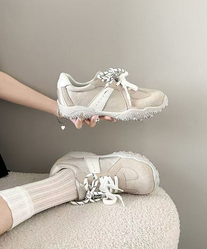 Casual Yellow Suede Wedge Heels Shoes Splicing Lace Up