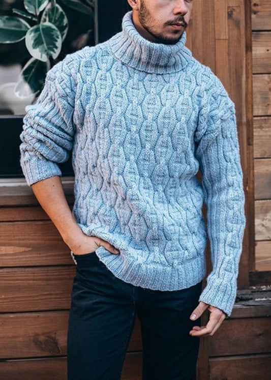 Casual Yellow Thick Cable Knit Men Sweater Tops Turtleneck Winter