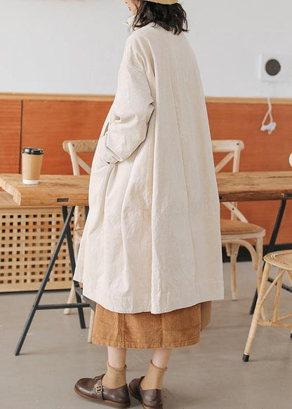 Casual beige Parkas for women plus size warm winter coat double breast pockets winter outwear - SooLinen
