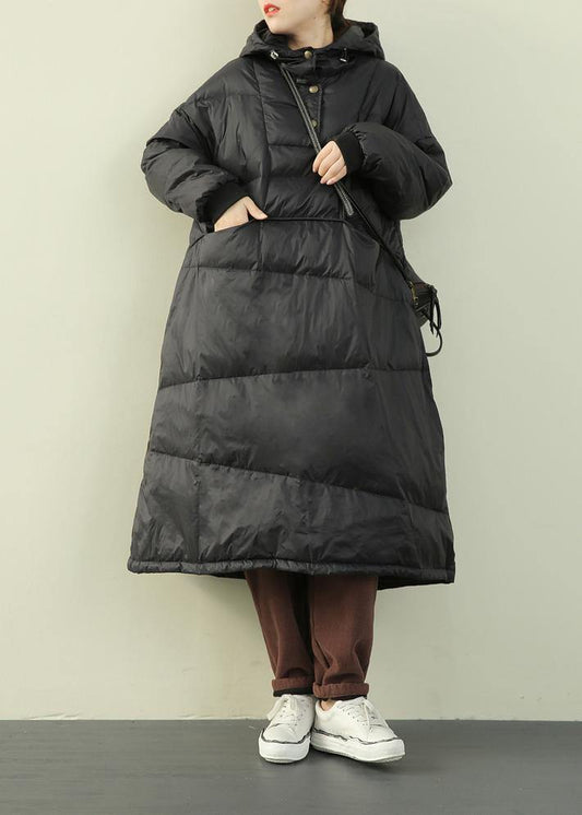 Casual black down coat winter plus size hooded Button Down  coats - SooLinen