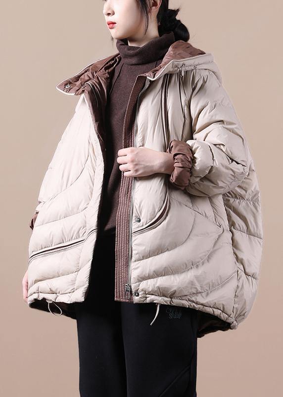 Casual casual down jacket overcoat khaki hooded pockets goose Down coat - SooLinen