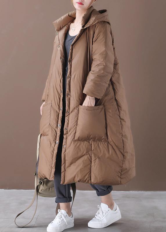 Casual chocolate goose Down coat plus size clothing snow jackets hooded Button Down quality coats - SooLinen