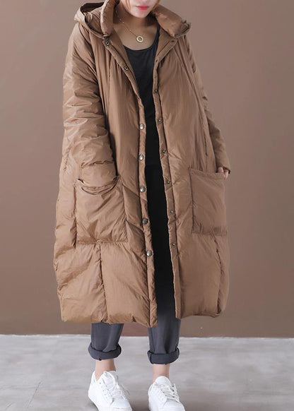 Casual chocolate goose Down coat plus size clothing snow jackets hooded Button Down quality coats - SooLinen