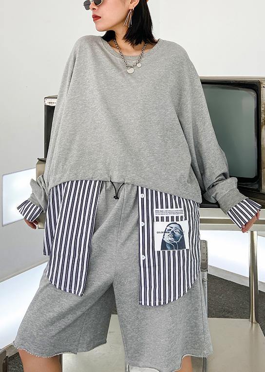 Casual fashion light gray suit new female early autumn temperament sweater five-point pants two-piece suit - SooLinen