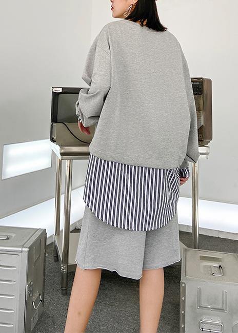 Casual fashion light gray suit new female early autumn temperament sweater five-point pants two-piece suit - SooLinen