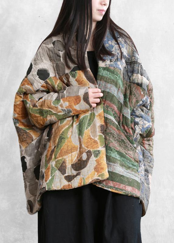 Casual floral winter coats oversized snow Batwing Sleeve pockets coats - SooLinen