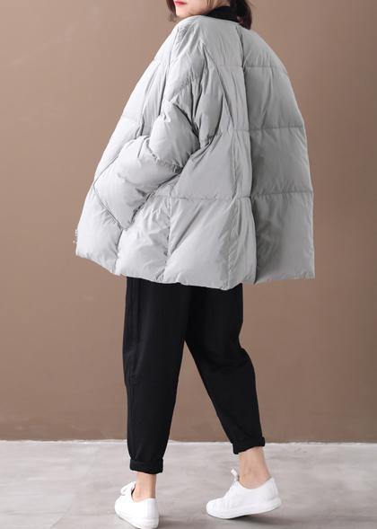 Casual gray women parka casual overcoat Button Down down coat - SooLinen