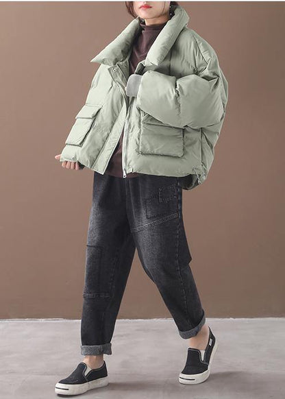 Casual green down coat winter trendy plus size down jacket two pocketsstand collar Jackets - SooLinen