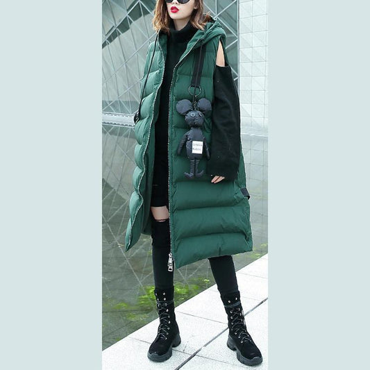 Casual green down jacket plus size hooded zippered parka Casual Sleeveless Animal overcoat