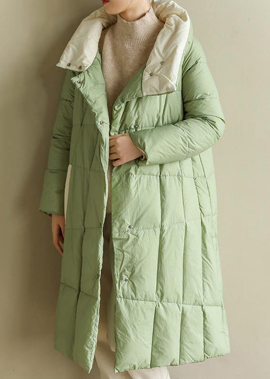 Casual green down jacket woman plus size patchwork down jacket stand collar Fine winter outwear - SooLinen