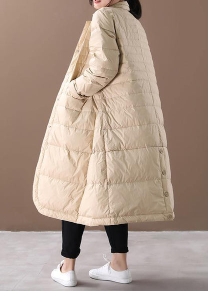 Casual khaki warm winter coat plus size Notched pockets Jackets - SooLinen