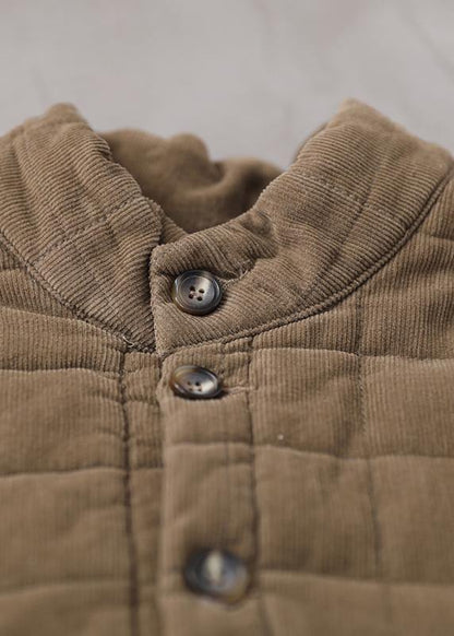 Casual khaki women casual thick stand collar outwear - SooLinen