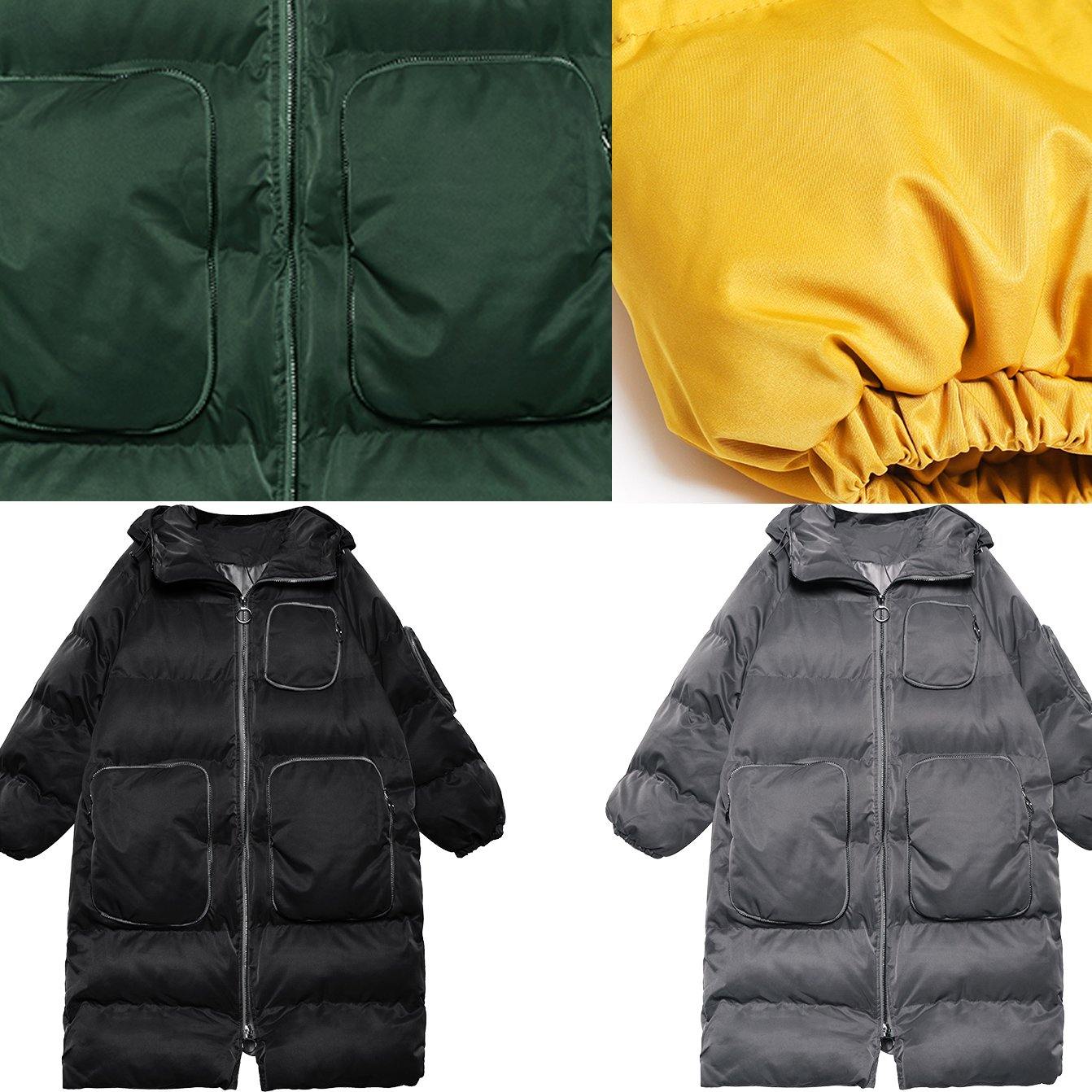 Casual oversized Jackets & Coats coats yellow hooded zippered Parkas - SooLinen