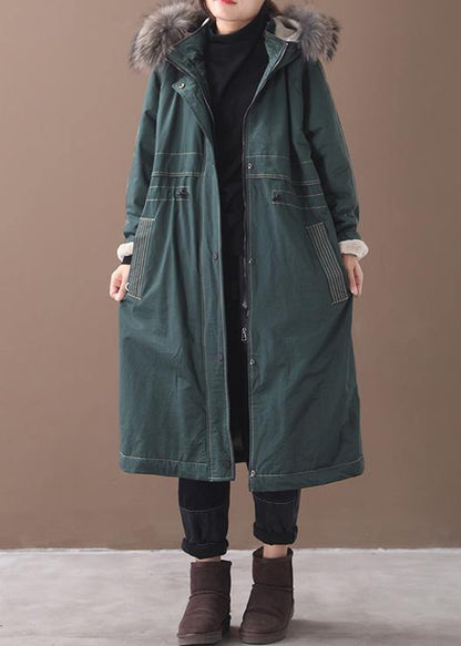 Casual plus size Jackets & Coats hooded outwear army green drawstring coat - SooLinen