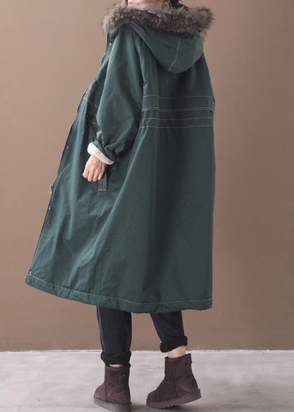 Casual plus size Jackets & Coats hooded outwear army green drawstring coat - SooLinen