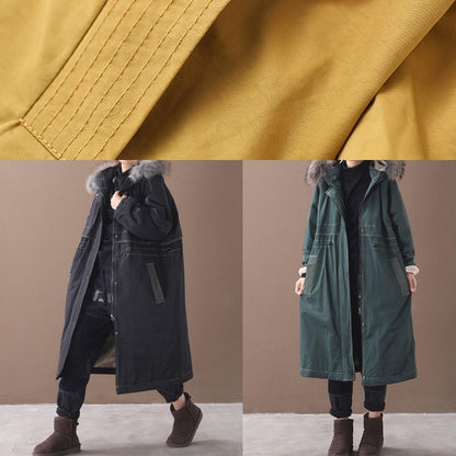 Casual plus size Jackets & Coats hooded outwear army green drawstring coat - SooLinen