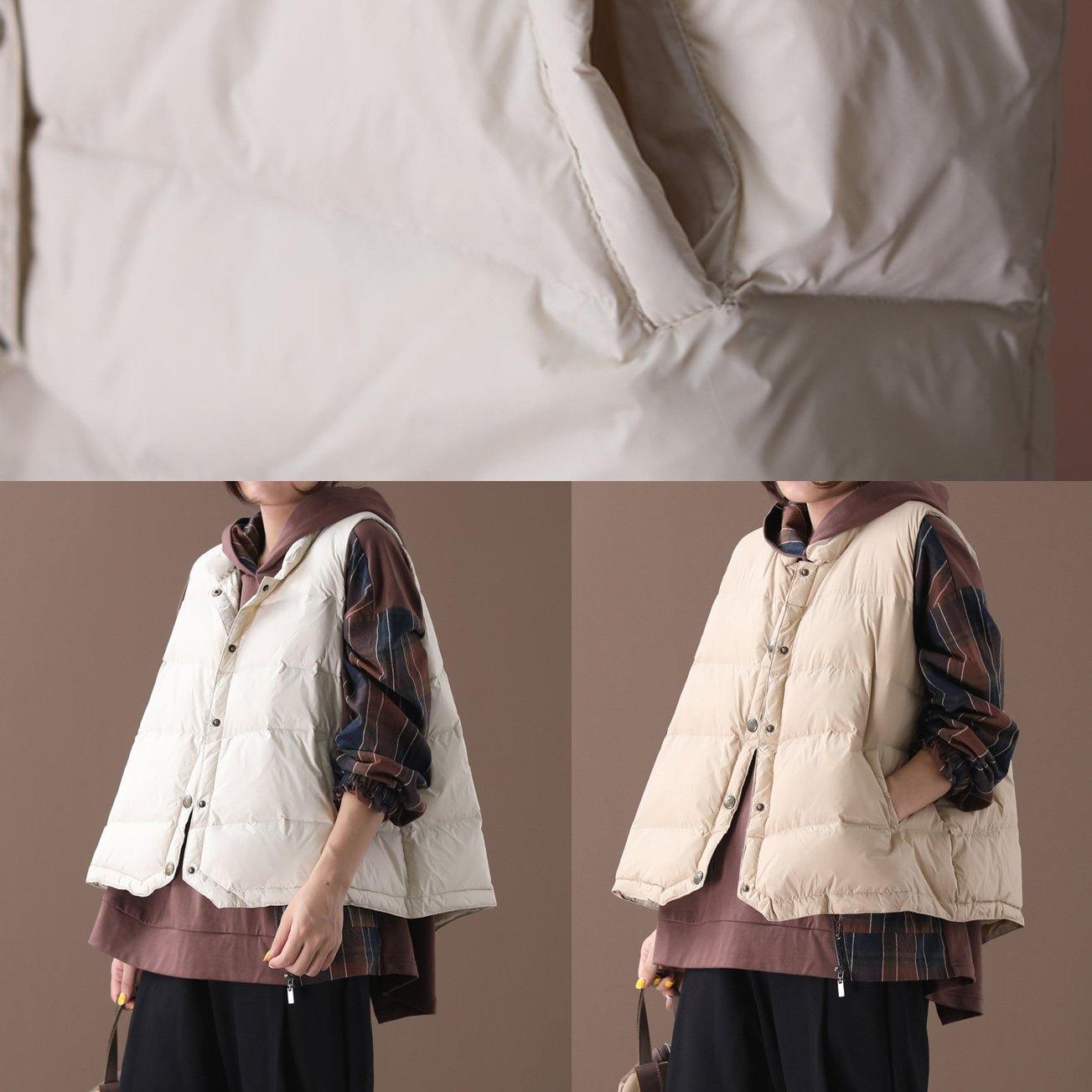 Casual plus size Jackets light yellow stand collar sleeveless women parkas - SooLinen