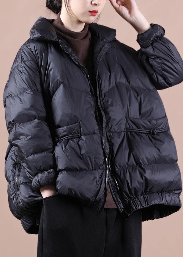 Casual plus size clothing womens parka zippered overcoat black stand collar warm winter jackets - SooLinen