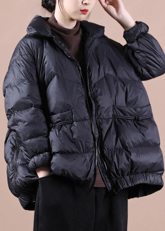 Casual plus size clothing womens parka zippered overcoat black stand collar warm winter jackets - SooLinen
