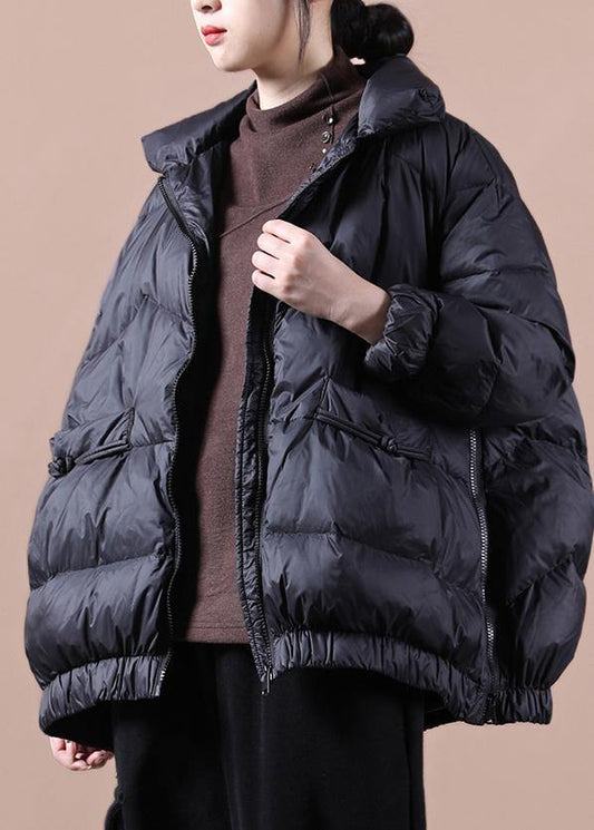Casual plus size clothing womens parka zippered overcoat black stand collar warm winter jackets - SooLinen