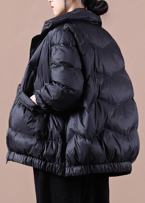 Casual plus size clothing womens parka zippered overcoat black stand collar warm winter jackets - SooLinen