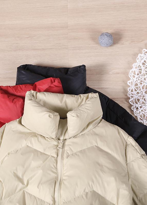 Casual plus size clothing womens parka zippered overcoat black stand collar warm winter jackets - SooLinen